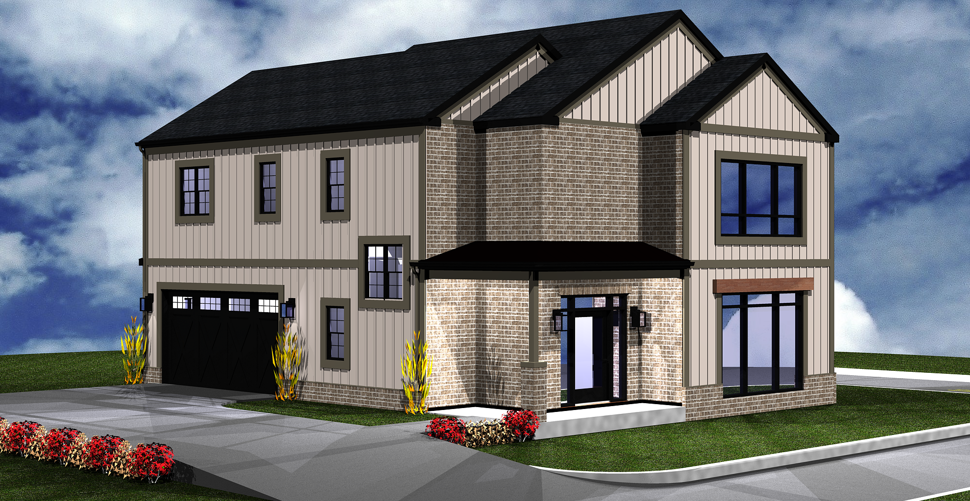 Front/left perspective rendering of Casa Dulche at 5503 Chestnut St